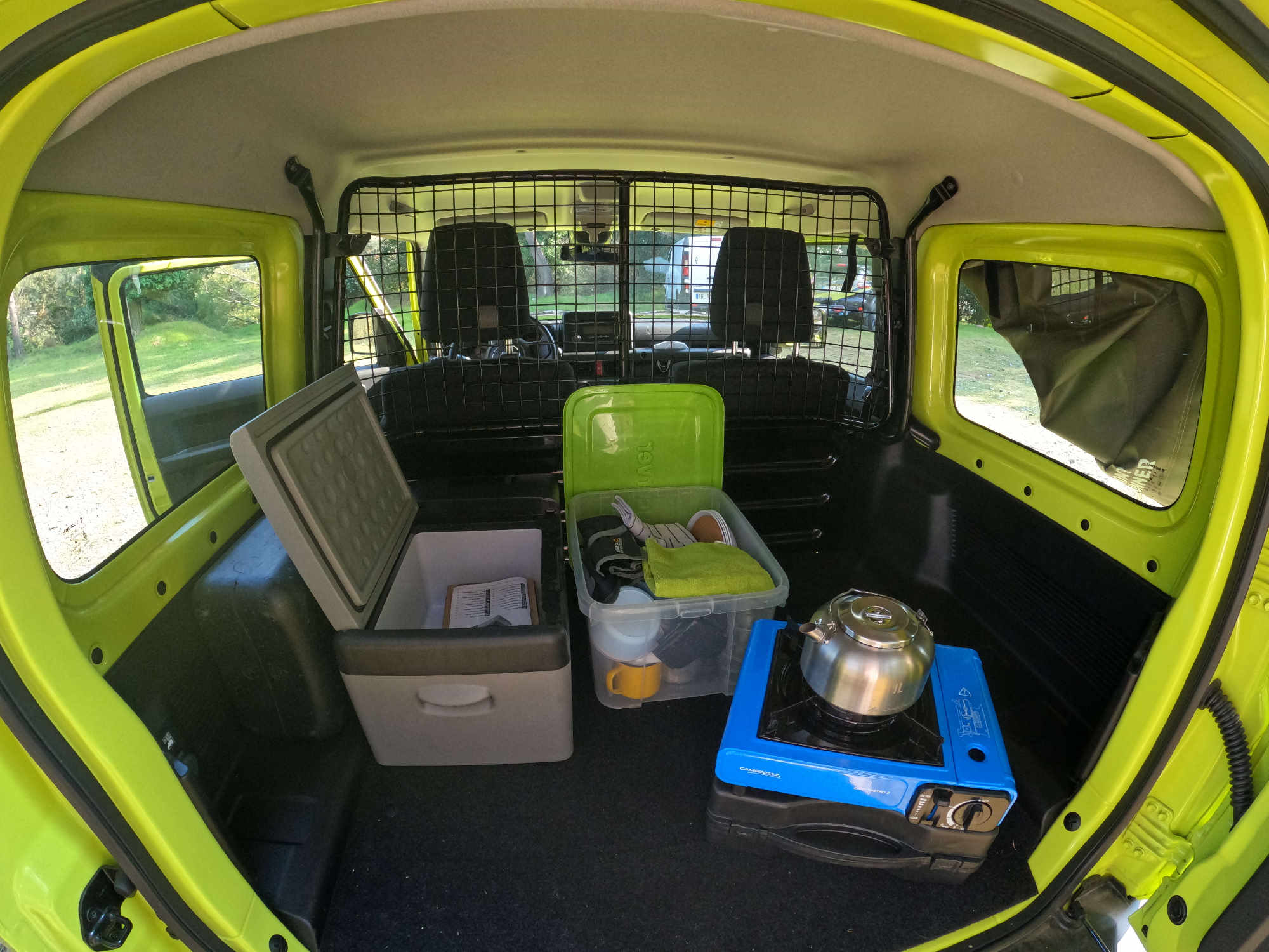 Camping kit: fridge, cookware and gas stove